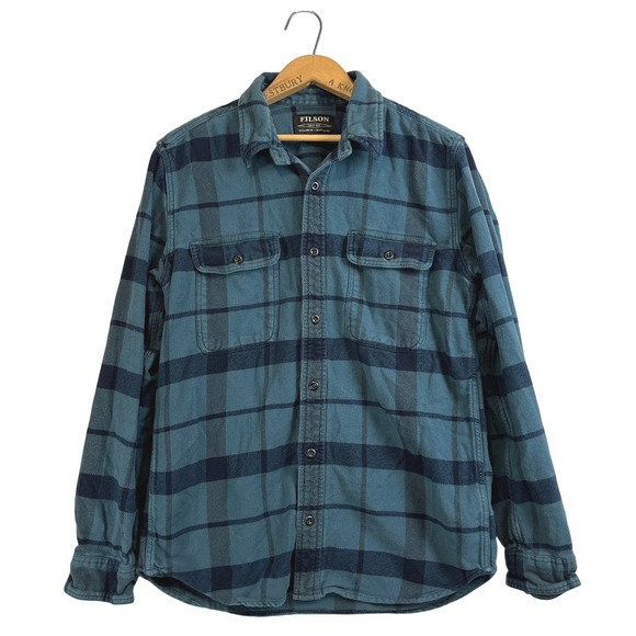 Filson Other - Filson Flannel Work Shirt Blue Navy Plaid Long Sleeve Button Up Mens M‎ Cotton